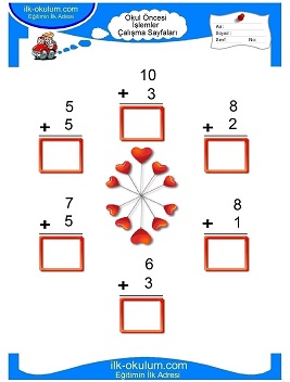 Çocuklar İçin toplam işlemi yaprak testleri 